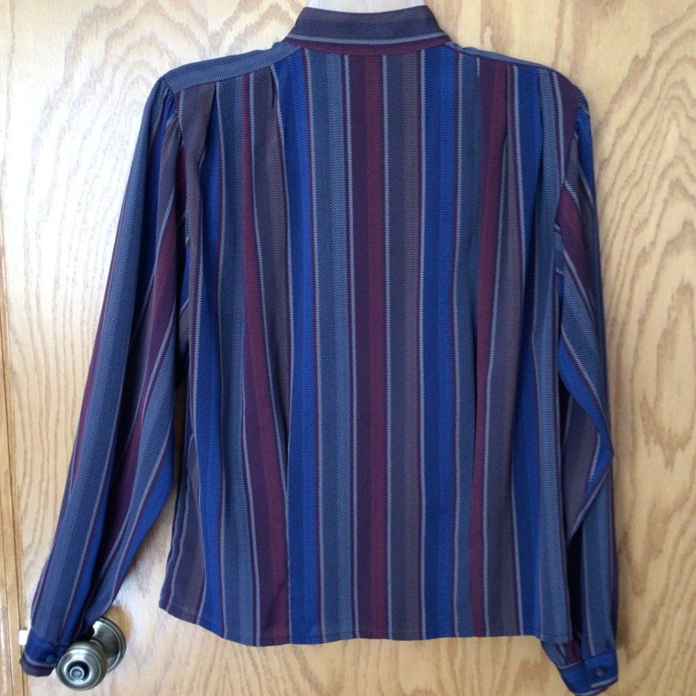 Jennifer - Blue, red, brown and cream vertical striped blouse - Picture 2 of 7